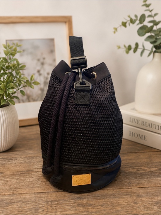 Juicy couture Handbags - Juicy Couture Black Mesh Drawstring Backpack | Zip-Bottom Compartment | Y2K